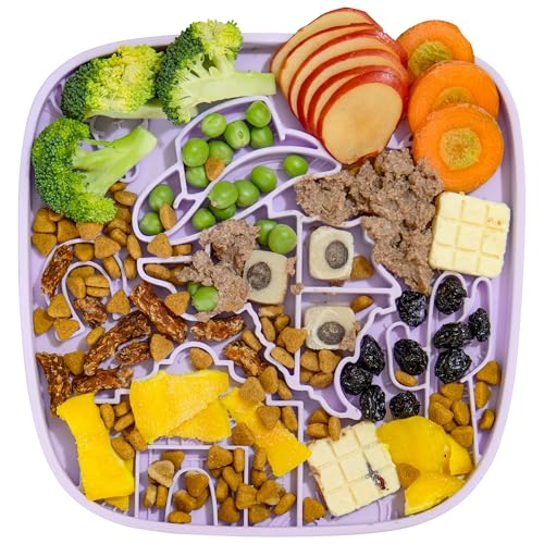 Puzzle Feeder Dog Lick Mat,Freezable Dog Enrichment Toys for Mental Stimulation and Anxiety Relief, Silicone Lick Mat for Dogs and Cats, Dog Slow Feeder that Supports All Types of Food, Purple - color: Purple