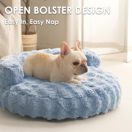 EHEYCIGA Dog Bed Medium Size Dog, Fluffy Small Dog Couch with Removable Washable Cover, Bolster Pet Sofa, Waterproof and Non-Slip, 30" x 30"x 8.5", Blue - color: Blue, size: 30"L x 30"W x 8.5"Th