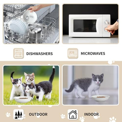HAPPY KIT 2pcs Little Cat Bowls,5Inch Cat Food Bowl for Indoor Cats,Cute Kittens Plate/Dish/Dishes Set with Non-Slip Relief of Whisker Fatigue for Kitten - Microwave and Dishwasher Safe - color: Kitten pattern