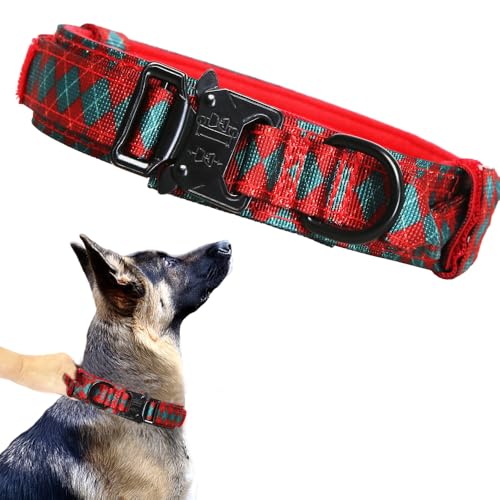 Christmas Tactical Dog Collar Adjustable Nylon Dog Collar Metal Buckle with Handle for Dog Training (Christmas Green,S) - color: Christmas grid, size: Small (Pack of 1)