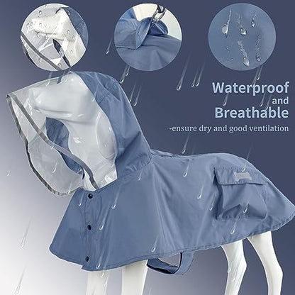 Waterproof Dog Raincoat, Adjustable Reflective Lightweight Pet Rain Clothes with Poncho Hood(Small, Blue&Grey) - color: Blue&Grey, size: Small(9-13lb)