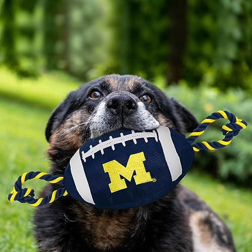 Pets First NCAA Michigan Wolverines Football Dog Toy, Tough Quality Nylon Materials, Strong Pull Ropes, Inner Squeaker, Collegiate Team Color, 1 Count (Pack of 1) - color: Michigan Wolverines