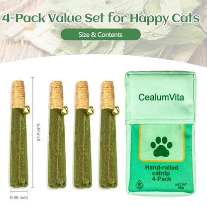 4-Pack Catnip Toys for Cats - Hand-Rolled with Hemp Rope & Bell Safe Teething Fun + Stress Relief Toys for Indoor Cats & Multi-Kitten Homes (Green) - color: Green