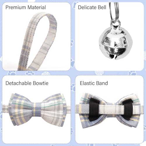 Ngdhkd 6 Pcs Cat Collar Breakaway with Bow Tie and Bell Kitten Collars Removable Bowtie Plaid Cat Collar for Cats Kittens Puppy (Sweet) - style: Sweet