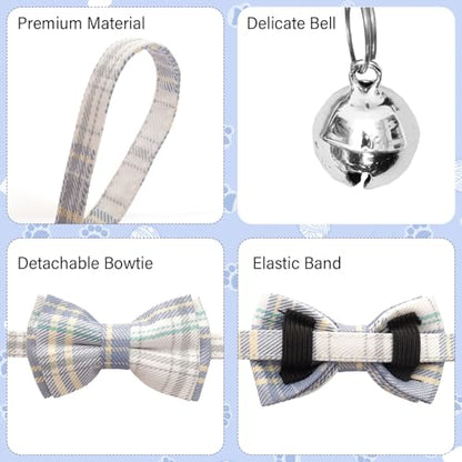 Ngdhkd 6 Pcs Cat Collar Breakaway with Bow Tie and Bell Kitten Collars Removable Bowtie Plaid Cat Collar for Cats Kittens Puppy (Sweet) - style: Sweet
