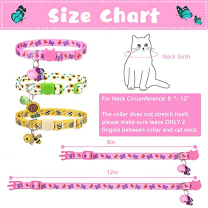 Breakaway Cat Collars with Bell & Cute Pendants, 3 Pack Safety Buckle Kitten Collars, Adjustable Pet Collar Ideal for Girl Boy Cats Puppy - color: Style A - Vitality