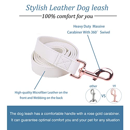 Dog Collar and Leash Set.Soft and Easy to Clean Vegan Leather with Rose Gold Metal Buckle for Small Medium Large Dogs (Off-White, M(13.8"-19.7")) - color: Off-White, size: M