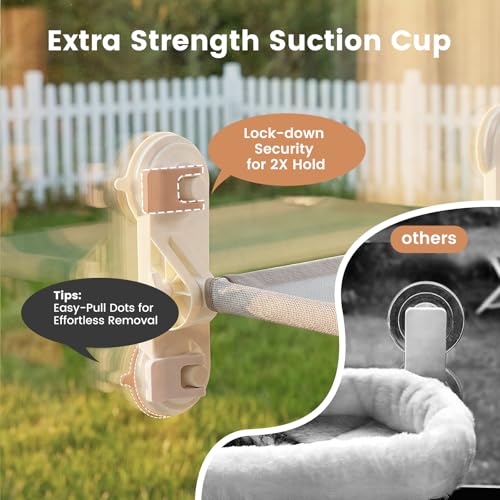 Gardner Pet Cat Window Perch for Large Cats with 4 Suction Cups, 2 in 1 Cat Hammock with Detchable Cushion for 55Lbs Load (White)