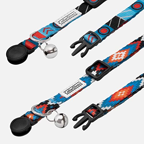 CollarDirect Cat Collar Breakaway with Removable Bell Set of 2 PCS - color: Blue Ethnic & Aztec