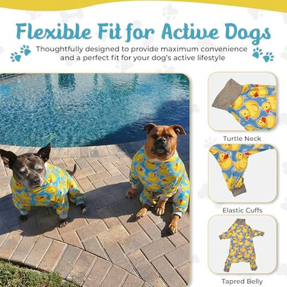 Tooth and Honey Pit Bull Pajamas Rubber Duck Print Lightweight Pullover Pajamas Full Coverage Dog pjs Yellow with Grey Trim - size: XX-Large