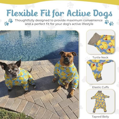 Tooth & Honey Dog Pajamas for Large Dogs, Ultra-Soft Stretch Fabric Onesie PJs, Lightweight Breathable Dog Clothes for Pitbulls & Large Breed-Rubber Duck Print - size: X-Large