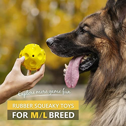 EASTBLUE Squeaky Dog Toys for Aggressive Chewers: Rubber Puppy Chew Ball with Squeaker, Almost Indestructible and Durable Pet Toy for Medium and Large Breed - color: Yellow