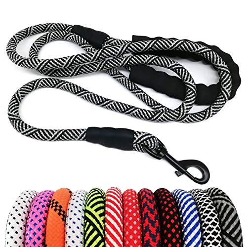 Heavy Duty Rope Dog Leash, 3/4/5/6/7/8/10/12/15/20 FT Nylon Pet Leash, Soft Padded Handle Thick Lead Leashes for Large Medium Dogs (Black, 1/2" * 8') - color: black, size: 1/2" * 8'