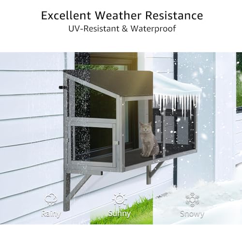 Bug Proof Cat Catio, Window Cat House with Metal Mesh, Outdoor Enclosure for Indoor Pets, Expandable Wooden Perch, Safe Comfortable Haven for Pets, Keep Bugs Insects Out