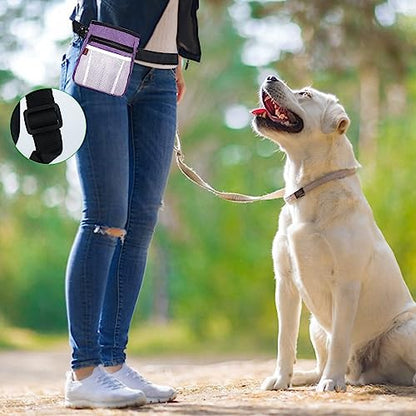 Dog Treat Pouch - 3 Ways to Wear Treat Pouches for Pet Training and 2 Pieces Clicker Taining for Dogs, Dog Training Treat Pouch Bag and Dog Clicker for Training with Waist Belt Shoulder Strap - Purple - color: Purple