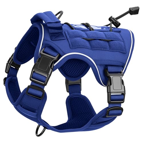 Heavy-Duty Tactical Dog Harness for Large Dogs, No Pull Adjustable Reflective Pet Vest with Molle System, K9 Military-Grade Control for Service Training, Outdoor & 10+ Breeds, Dazzling Blue, Small - color: Dazzling Blue, size: S: Neck: 14-19'', Chest: 20-