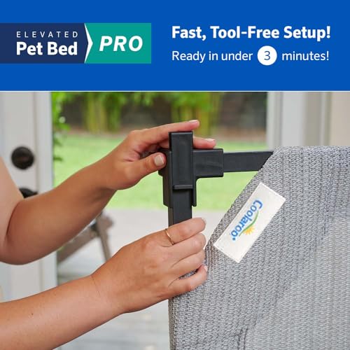 Coolaroo Pro Elevated Dog Bed - Low-Profile Access, Moisture-Resistant Cover, Breathable Fabric & Tool-Free Setup, Steel Gray, Medium - color: Steel Grey, size: Medium