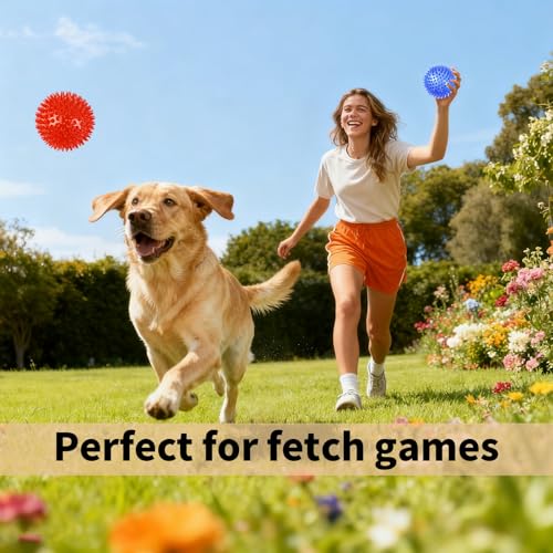 6 Pack Squeaky Spiky Dog Balls, Puppy Chew Toys for Teething, Food-Grade TPR Rubber Durable, Interactive Fetch Floating Dog Pool Ball Toy for Chewers for Small Medium (Medium) - size: Medium