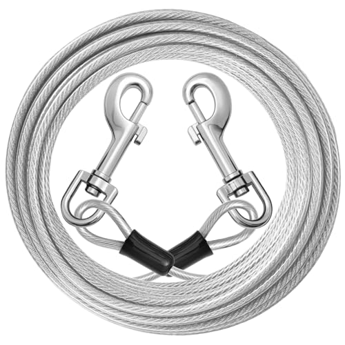 Dog Tie Out Cable: 20ft Dog Leads for Yard Heavy Duty - Reflective Chain Leash for Outside Small Large Dogs Up to 125lbs Outdoor Runner Camping - color: White, size: 20FT