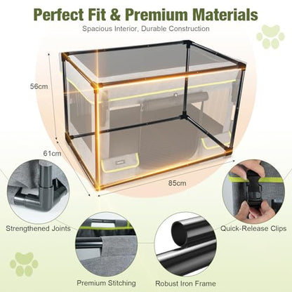 Durable Dog Playpen with Iron Frame, Heavy-Duty Pet Tent with Waterproof Base & Mesh Sides for Indoor Outdoor Use, Grey - color: Grey