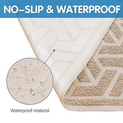 UPSKY Cat Litter Mat, Litter Trapping Mat Soft on Kitty Paws, Large Litter Box Mat 35" x 24" Scatter Control for Indoor Cats Waterproof and Extra Large Pretty Litters Carpet - color: E-Beige
