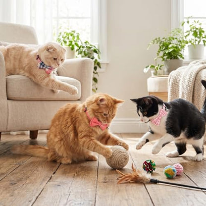 3pcs Bow Tie Cat Collar with Bells, Breakaway Bowtie Plaid Cat Collar, Soft Adjustable Bow Cats Collars for Kitten Puppy and Small Pets - color: pink