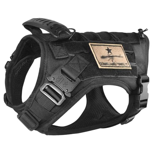 Tactical Service Dog Vest Harness K9 Military Molle Dog Vest for Outdoor Training Waterproof Pet Dog Harness with Rubber Handle & Metal Buckle - color: Black, size: Large (Pack of 1)