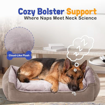 Rectangle Dog Bed for Large Size Dog with Removable Washable Cover Pet Bed with Bolster Sides Non-Slip Bottom Pet Sofa Waterproof Lining Durable Pet Cuddler, Light Brown, 35x 26x 7.5 in - color: Light Brown, size: 35"L x 26"W x 7.5"Th
