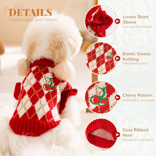 BAEJMJK Cute Cherry Small Dog Sweater Soft Girl Dog Clothes Turtleneck Warm Pet Puppy Knitted Pullover Princess Dogs Cats Outfits(Red Cherry A,Large) - color: Red Cherry A, size: Large