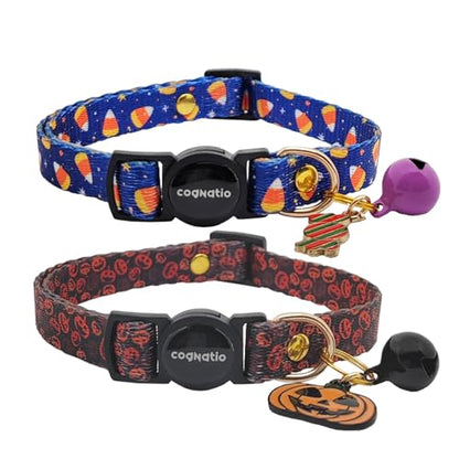 2 Pack Breakaway cat Collars with Bell,Safety Quick Release Pendant Cute Kitten Collar,Adjustable 20-30cm (Halloween1, 20-30cm) - color: Halloween1