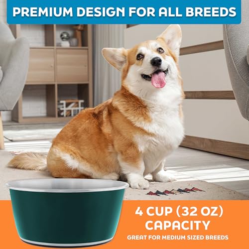 Master Pet Supply Stainless Steel Dog Bowls Set of 2 (32 Oz Each) with Non-Slip Rubber Base - Emerald Sea - Basic Dog Food Bowl Water & Food Bowls for Small Medium Large Dogs & Cats, Metal Dish - color: Emerald Sea, size: 4 Cups (32 oz) 2 Pack