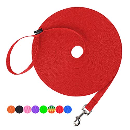 Hi Kiss Dog/Puppy Obedience Recall Training Agility Lead - 15ft 20ft 30ft 50ft 100ft Training Leash - Great for Training, Play, Camping, or Backyard (15 Feet, Red) - color: Red, size: 15 Feet