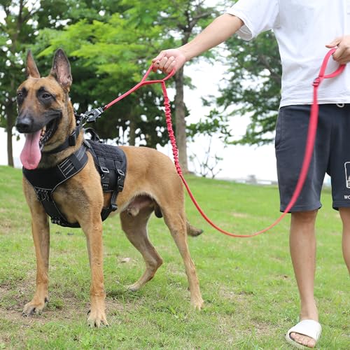 ICEFANG Tactical Dog Leash,K9 Training Walking Bungee Lead with 2 Control Handle,Heavy Duty Quick Release Metal Clasp,for Medium Large Breed (Reflective Red, 6 FT) - color: Reflective Red, size: 6 FT