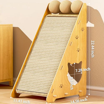 22.44 x 14.56 x 11.41 Inch Sisal Cat Scratcher, Natural Scratching Post, Cat Scratch Pad for Wall and Couch, Durable Toy for Indoor Kittens with Hanging Ball - color: Sisal