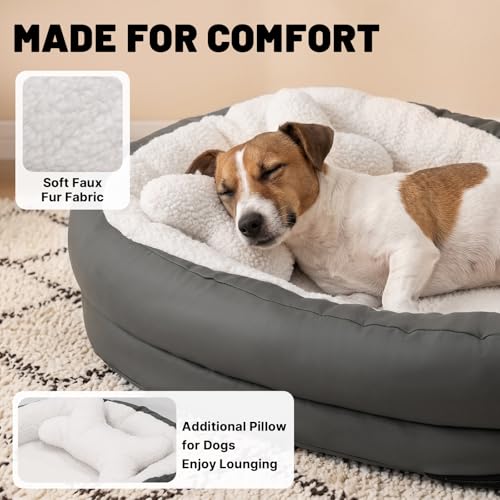 Medium Dog Bed with Bolster, Medium Dog Bed for Medium Dogs, Dog Bed Washable with High-Density Foam Base, Washable Zippered Cover, Non-Slip Bottom, M - size: 35.4"L x 24.8"W x 6.7"Th