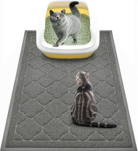 WePet Cat Litter Box Mat, Kitty Premium PVC Pad, Durable Trapping Rug, Phthalate Free, Urine-Resistant, Scatter Control, L 35 x 23 Inch, Grey - color: #03 Grey, style: Medallion/35 x 23 Inch