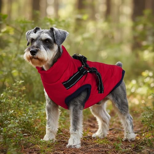 Dog Winter Coat with Harness Winter Jacket for Small Dogs Reflective Cold Weather Coats Warm Pet Vest Waterproof Snowsuit (Red, Medium) - color: Red, size: Medium