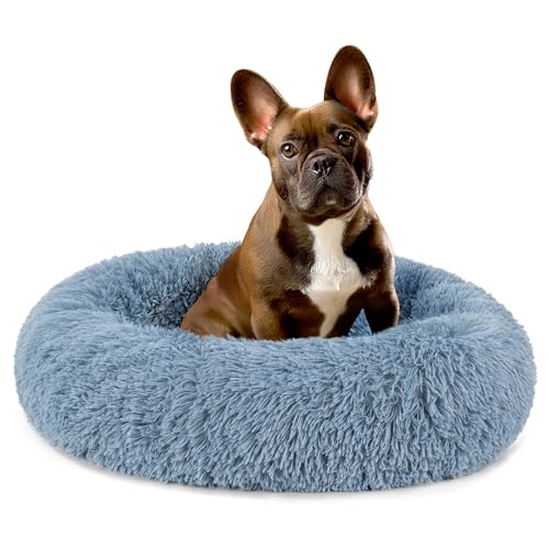 PetAmi Calming Dog Bed for Small & Medium Dogs and Cats, 23 Round Donut Dog Bed, Washable Fluffy Faux Fur Puppy & Cat Bed, Anti-Anxiety Plush Cuddler Pet Bed with Anti-Slip Bottom - Blue - color: Dusty Blue, size: Small - 23"