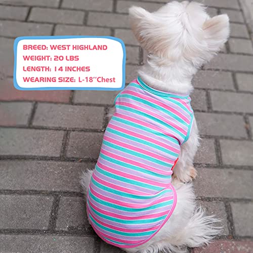 KYEESE 2Pack Dog Shirt, Soft Striped Dogs T Shirts, Lightweight Doggie Tank Top Cat Clothes, Sleeveless Dog Shirt for Small Dogs, Stretchy Pet Vest, Purple+Blue Striped, Small - color: 04# 2Pack (Purple+Purple Striped), size: Small (4-7lbs)