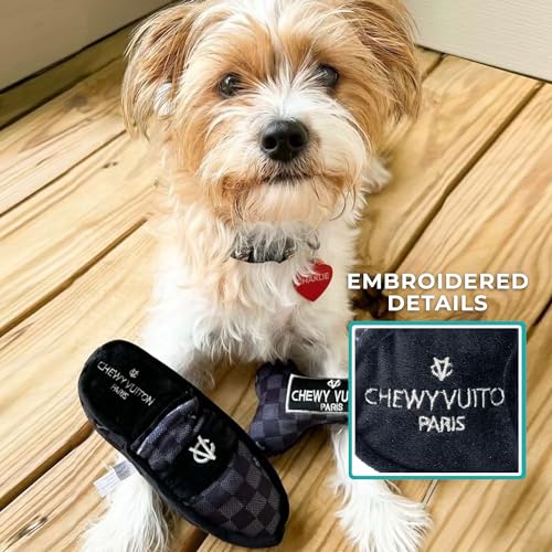 Haute Diggity Dog Chewy Vuiton Loafer Plush Squeaky Dog Toy, Soft Durable Designer-Inspired Stuffed Puppy Chew Toys for Small & Medium Dogs, Machine-Washable (Black Checker) One Size - color: Black Checker, size: One Size