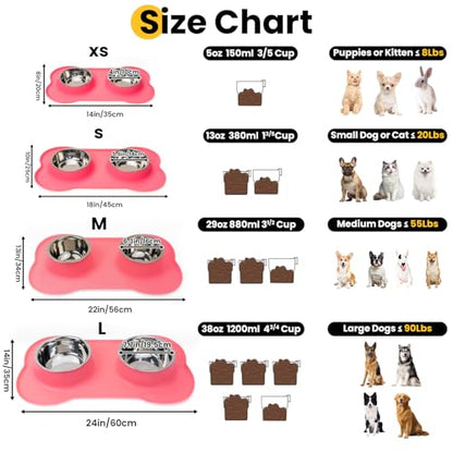 Conlun Dog Bowls with Silicone Feeding Mat,No Spill Food Water Dish Set,Dishwasher Safe,2 Stainless Steel Puppy Bowls with Dogs Bandanas,Suitable for Tiny Pets Under 8lbs,Extra Small,Pink - color: Pink, size: Extra Small-5 oz