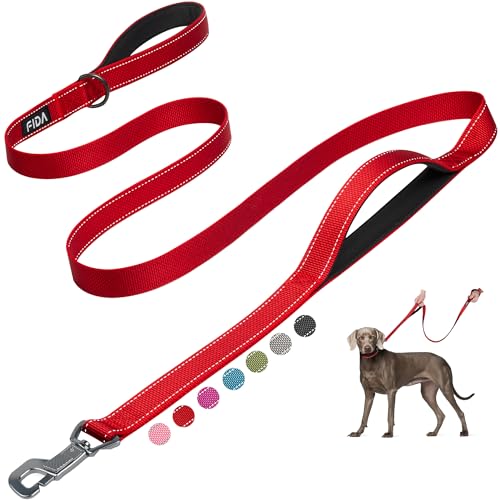 Fida 6 FT Heavy Duty Dog Leash with 2 Comfortable Padded Handles, Traffic Handle & Advanced Easy Snap Hook, Reflective Walking Lead for Large, Medium & Small Breed, Red - color: Red, size: 6 Feet (Pack of 1)