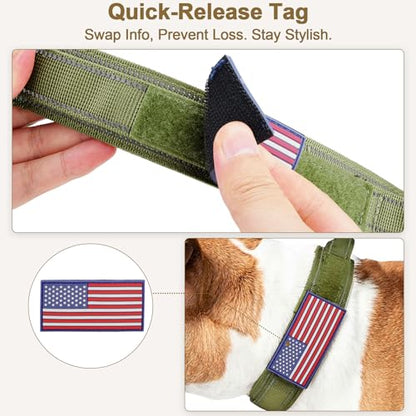 Heavy Duty Tactical Dog Collar and Leash Set, Military Training Nylon Reflective Collar with Handle Metal Buckle for Medium Large Dogs, Green, L (1 Patch Included) - color: Reflective Collar Green Set, size: L