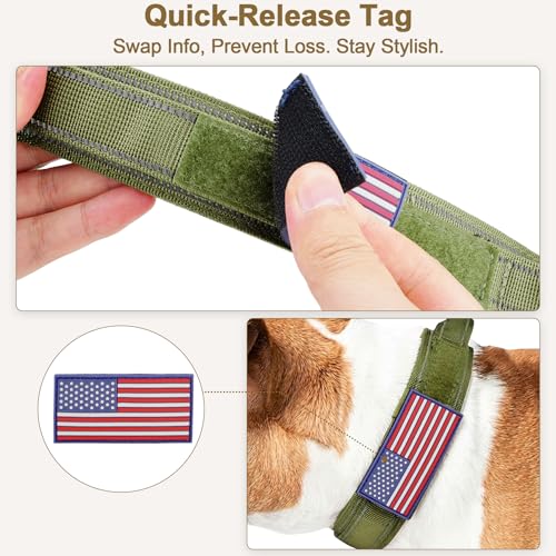 Heavy Duty Tactical Dog Collar and Leash Set, Military Training Nylon Reflective Collar with Handle Metal Buckle for Medium Large Dogs, Green, M (1 Patch Included) - color: Reflective Collar Green Set, size: Medium