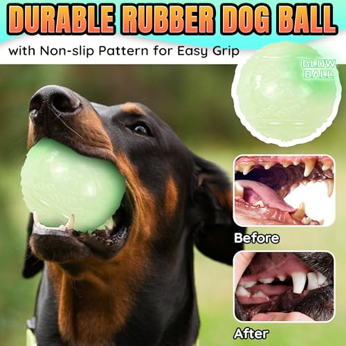 LECHONG 4-Pack 3.5” Glow Squeaky Dog Balls,Bouncy Glow in The Dark Dog Ball with Squeaker, Durable Dog Rubber Ball Toys Glowing Fetch Balls for Medium Large Dogs Nighttime Playing Indoors & Outdoors - size: 3.5in Large