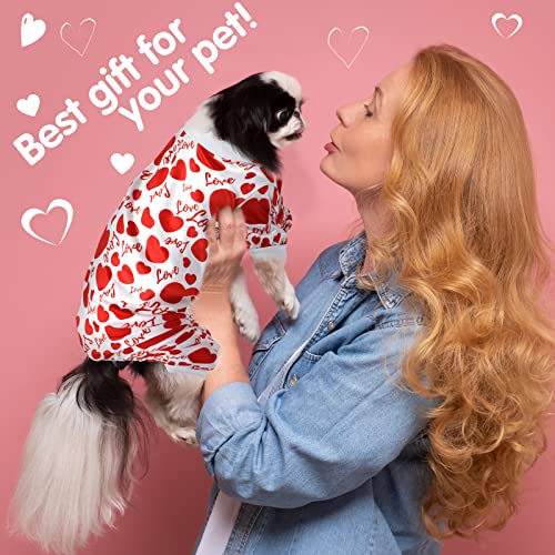 Weewooday 3 Piece Valentine's Day Dog Pajamas Dog Bodysuit & Jumpsuit Set, Heart Pattern Puppy Clothes for Puppy & Cat(S(fit 3.3-5.5lbs)) - size: S(fit 3.3-5.5lbs)