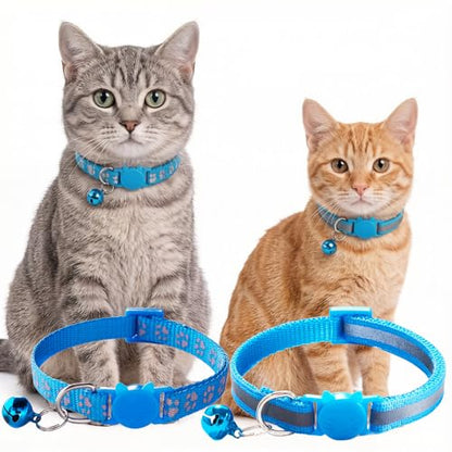 Sky Blue Reflective Cat Collar with Bells, [2 Pack] Break Away Kitten Collar with Bells, Breakaway Cat Collar for Boy Cats Kitty - color: Sky Blue
