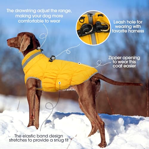 FUAMEY Dog Coat for Small Dogs,Waterproof Dog Winter Jacket with Harness Built in Puppy Cold Weather Coats Reflective Pet Vest with Zipper Warm Fleece Dogs Snowsuit Windproof Yellow XS - color: Yellow, size: XS(chest:14in)