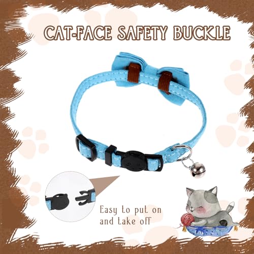 2 Pcs Boy Cat Collar with Bell Breakaway Cat Collars Cute Kitten Bow Tie Collar Adjustable Small Puppy Safety Collar Solid Color Plaid Pet Collar (Blue) - color: blue