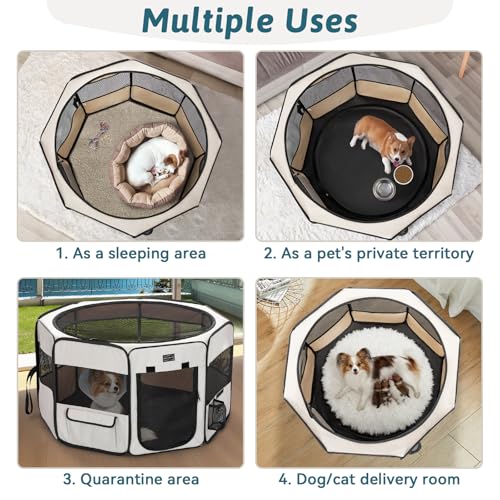 PETSFIT 45.5" Dog Playpen Indoor/Outdoor-Jump-Proof 28.5" Height with Removable Waterproof Mat & Zippered Roof | RV, Camping, Travel Dog Pen | Whelping & Cat Observation Space(45.5"L x 45.5"W x 28.5H) - color: Grey